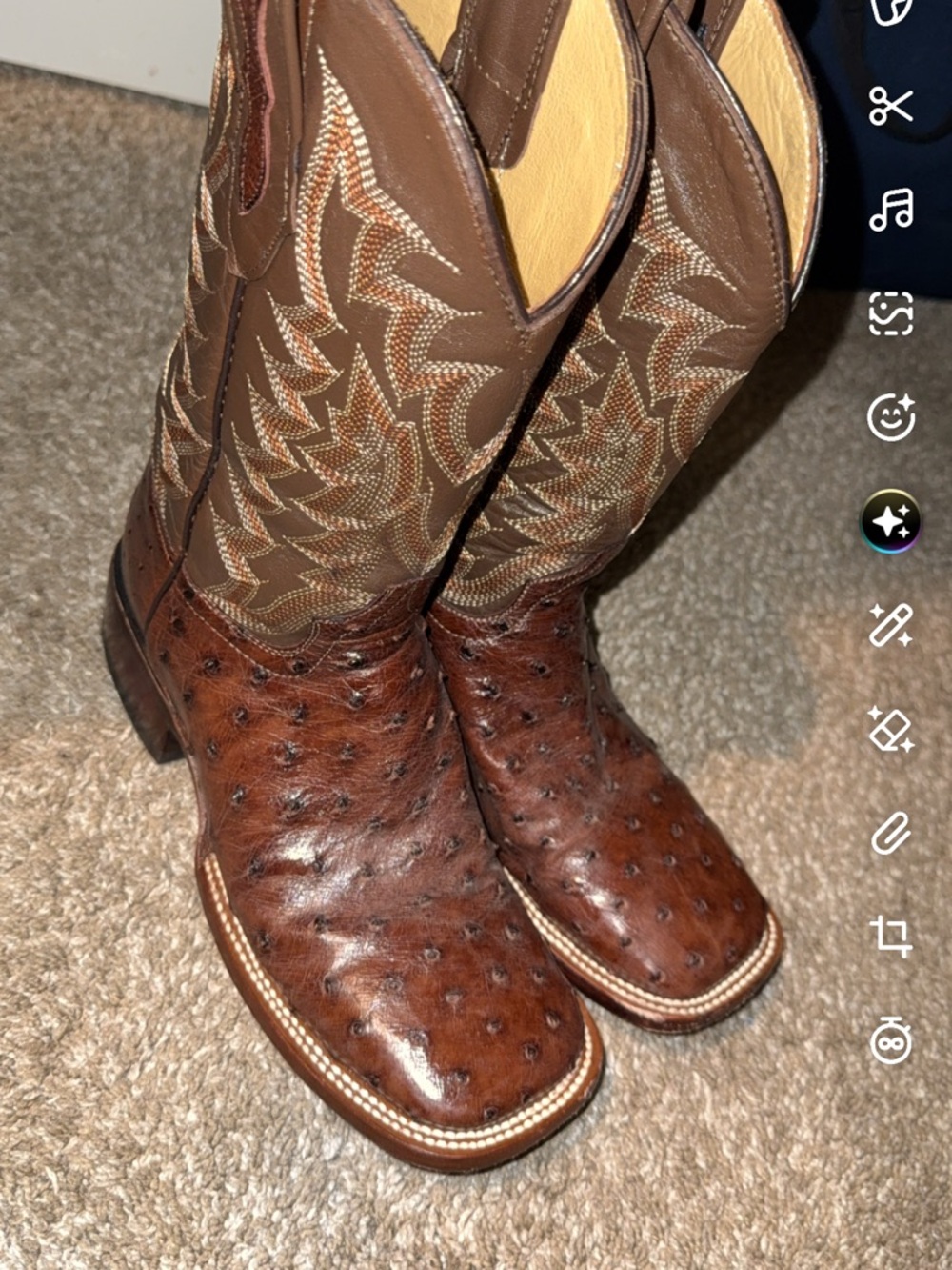Men's Brown Ostrich Leather Western Cowboy Boots